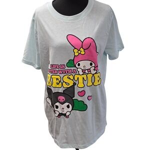 My Melody Kuromi Sanrio Bestie T-Shirt Light Blue Graphic Tee Medium‎